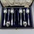 Around 1920 English antique silver plate 6 teaspoon & tongs set in case